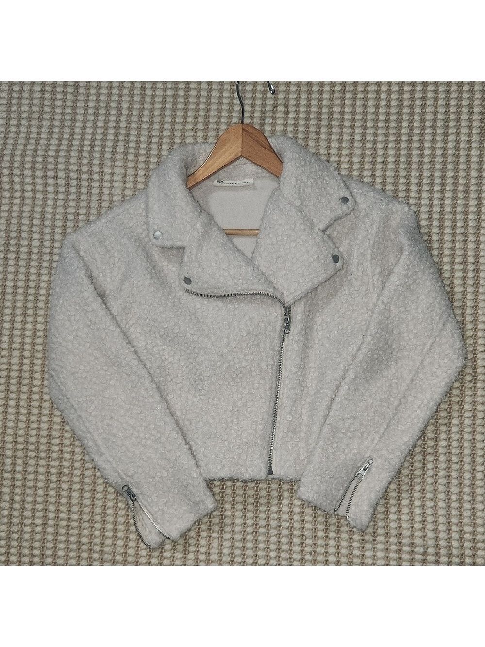 Cozy Cream Cropped Teddy Motorcycle Jacket Size Small